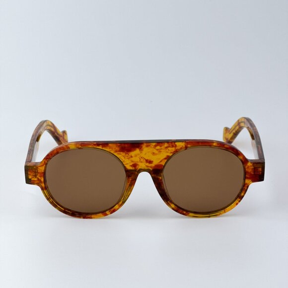 Loewe Men BRAND NEW Sunglasses LW40020F 54E Flamed Amber Havana Brown Round
